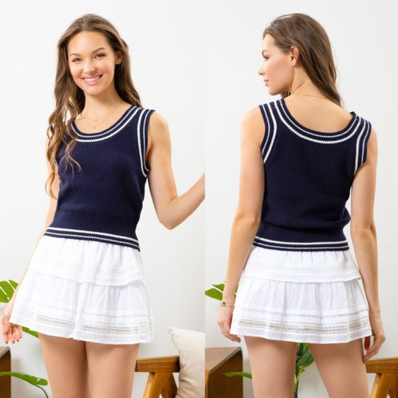 mine Sweaters - Navy Knit Varsity Vest {Mine}